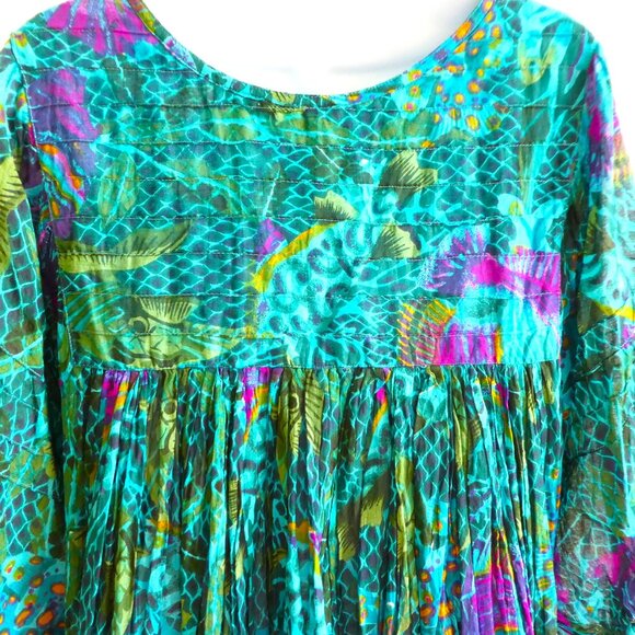 Vintage 90s Cotton Gauze Floral Babydoll Dress Maxi Flowy Boho Half Sleeve KVM L - Picture 4 of 8